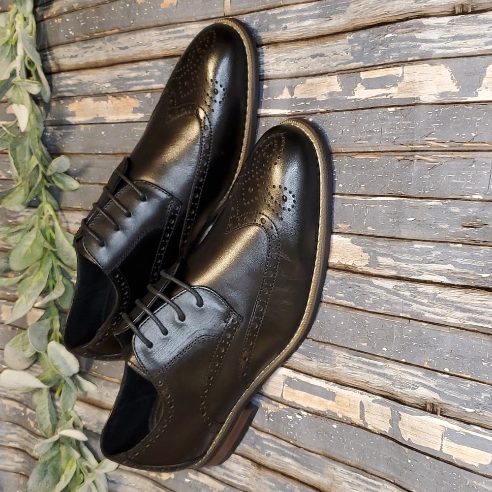 NIB - Bruno Marc Black Wingtip Shoes - Sz 8